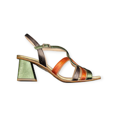SANDALI “Joni” IN VERNICE VERDE/BRONZO 50 mm