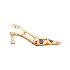 SANDALI SLINGBACK “Chantal” IN IN RAFFIA STAMPA FIORE BEIGE 60 mm