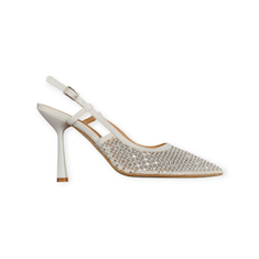 SANDALI SLINGBACK “Chantal” IN MICRO RETE BIANCO 100 mm