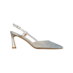 SANDALI SLINGBACK “Chantal” IN TESSUTO E STRASS ARGENTO 80 mm