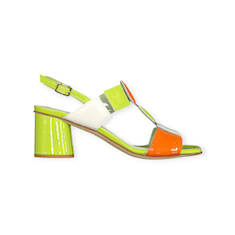 SANDALI “Bruglia” IN VERNICE E VINILE VERDE/ARANCIO 50 mm