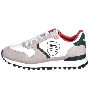 Sneaker Uomo BLAUER in tessuto nylon e camoscio – S3DIXON01/NYS WHITE/RED/GREEN