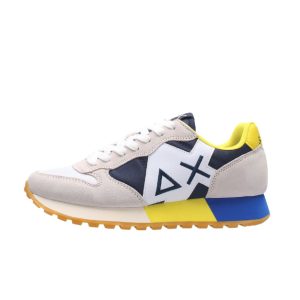 Sneaker Uomo SUN68 in tessuto e pelle – JAKI TRICOLORS Z32111 BIANCO/NAVY BLUE