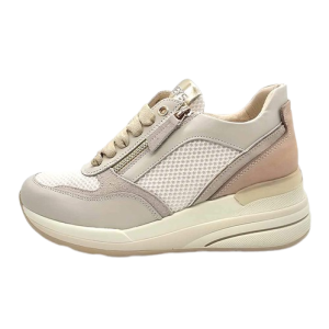 Sneaker Donna KEYS in pelle con inserti in tessuto mesh e camoscio- K-10582 BEIGE/CIPRIA