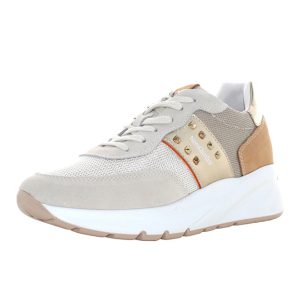 Sneaker Donna NERO GIARDINI in tessuto, camoscio e pelle – E512863D/714 YOGURT