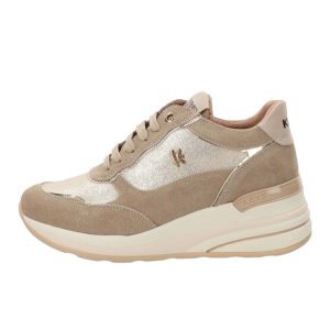 Sneaker Donna KEYS in camoscio e pelle – K-9953 MOUTON/PLATINO/BEIGE