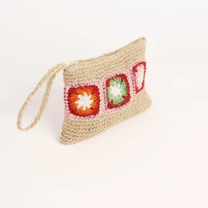 Pochette con chiusura zip paglia folk
