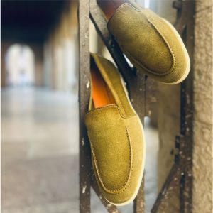 Santoni Mocassino da uomo in suede verde