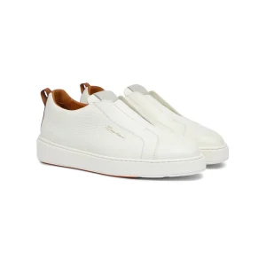 Santoni Sneaker slip-on in pelle bottalata bianca