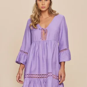 ABITO KAFTANO CORTO EFFETTO LUCIDO CON PIZZO