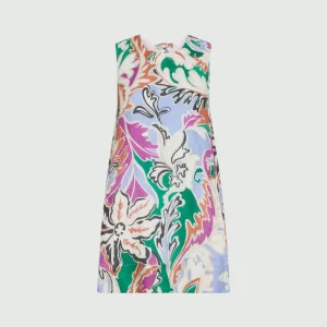 Abito smanicato in lino stampato - ARANCIO MARELLA