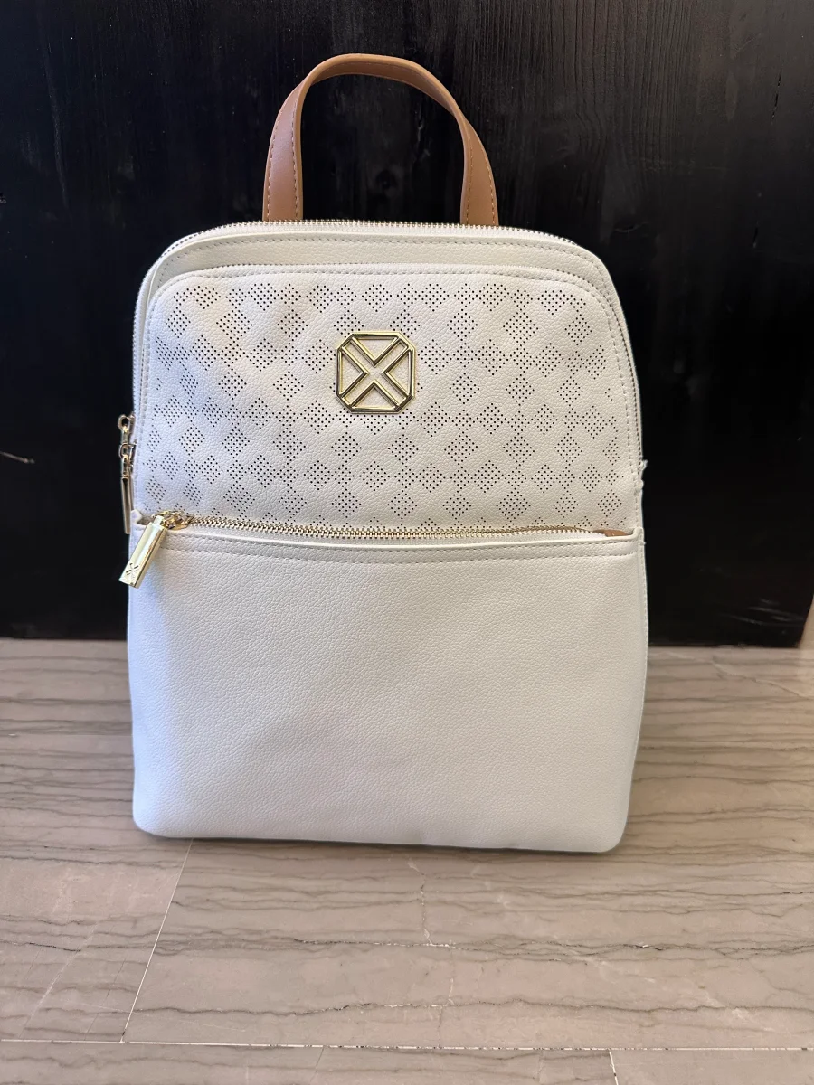 Zainetto Bianco con Dettagli Cuoio – Backpack Elegante 31 cm - immagine 2