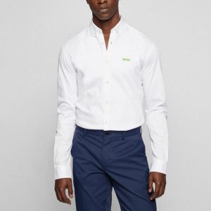HUGO BOSS CAMICIA SLIM FIT IN COTONE BIOLOGICO CON LOGO A CONTRASTO_BIANCO