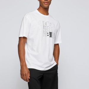 BOSS T-SHIRT IN JERSEY DI COTONE CON GRAFICA CON LOGO_BIANCO