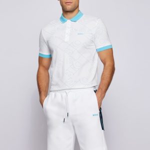 HUGO BOSS POLO SLIM FIT IN COTONE INTRECCIATO CON LOGO STAMPATO_BIANCO