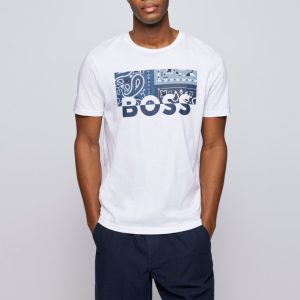 BOSS T-SHIRT IN JERSEY DI COTONE CON GRAFICA CON LOGO_BIANCO