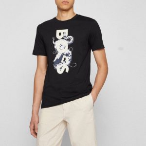 BOSS T-SHIRT IN JERSEY DI COTONE CON GRAFICA CON LOGO_NERO