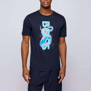 BOSS T-SHIRT IN JERSEY DI COTONE CON GRAFICA CON LOGO_NAVY