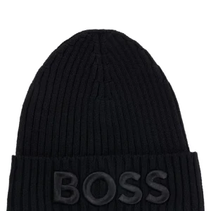 Hugo Boss Berretto in lana vergine a coste nero