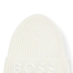 Hugo Boss Berretto in lana vergine a coste bianco crema