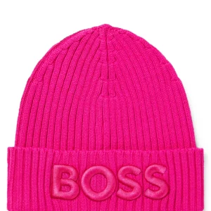Hugo Boss Berretto in lana vergine a coste fuxia