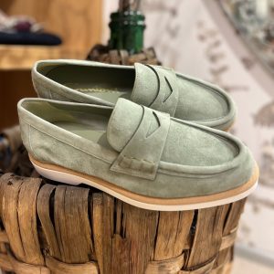 Santoni Mocassino in suede verde salvia
