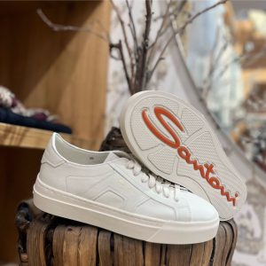 Santoni Double Buckle sneakers in pelle bottolata bianca