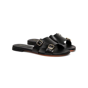 Santoni Sandalo slide con doppia fibbia in pelle nero