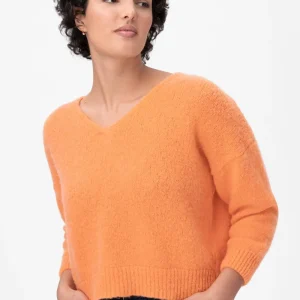 Caren maglia Scollo a V in Alpaca e Merinos Ultrasoft Arancio