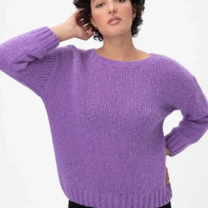 Amilia Maglione Scollo a Barca in Alpaca e Merinos Ultrasoft viola