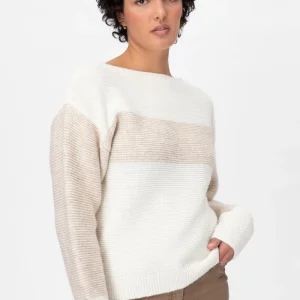 Olive Maglia bicolore girocollo in Lana e Alpaca Bianco