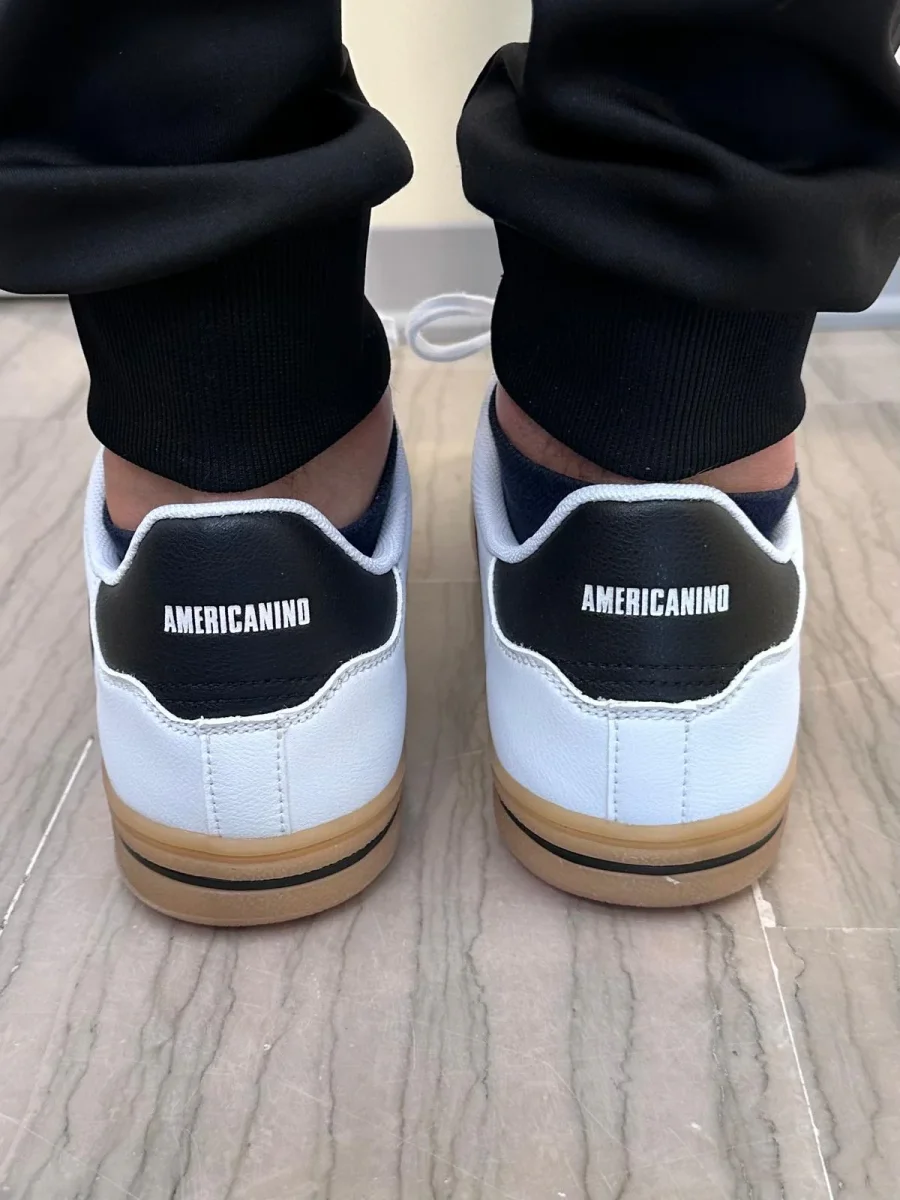 SNEAKERS UOMO AMERICANINO BIANCHE CON DETTAGLI NERI E GRIGI - SUOLA BEIGE IN GOMMA - immagine 6