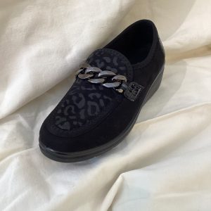 MOCASSINO DONNA NERO CON CATENA