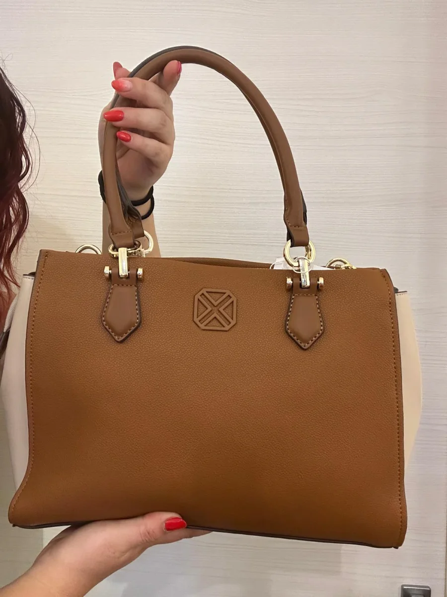 BORSA DONNA XTI RIGIDA COLOR CUOIO E BEIGE A CONTRASTO - immagine 2