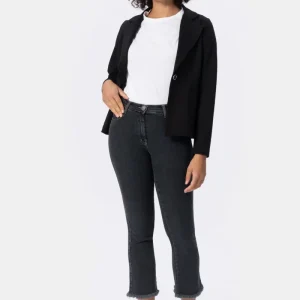 Almey Tmn309 Jeans in denim black super stretch con orlo sfrangiato