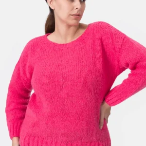 Amilia Maglione Scollo a Barca in Alpaca e Merinos Ultrasoft Orchidea