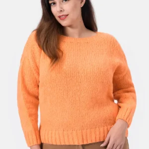Amilia Maglione Scollo a Barca in Alpaca e Merinos Ultrasoft Arancio