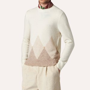 Ballantyne Maglia Girocollo rombo in lana toni chiari