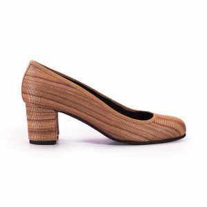 Mod. BICE – Scarpa decolleté con tacco applicato in pelle vegana di legno noce