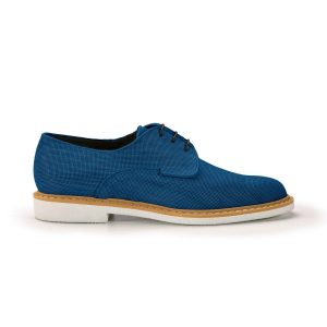 Mod. BRANDO – Scarpe stringate Derby in pelle vegana in legno di acero bluette