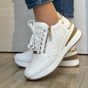 SNEAKER XTI BIANCA E ORO CON TACCO