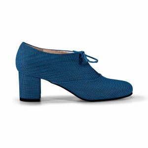 Mod. CLOE – Scarpa stringate con tacco applicato stile retrò in pelle vegana di legno di acero bluette