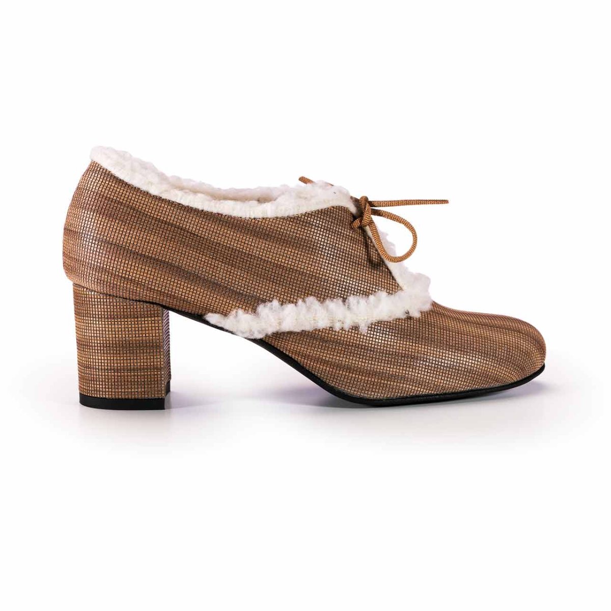Mod. CLOE – Scarpa stringate con tacco applicato stile retrò in pelle vegana di legno di noce