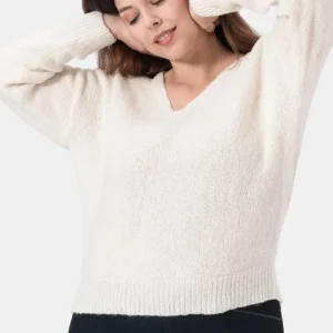 Caren maglia Scollo a V in Alpaca e Merinos Ultrasoft Bianco