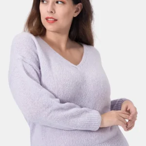 Caren maglia Scollo a V in Alpaca e Merinos Ultrasoft  Lilla