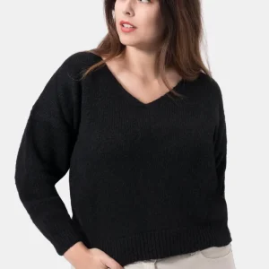 Caren maglia Scollo a V in Alpaca e Merinos Ultrasoft Nero