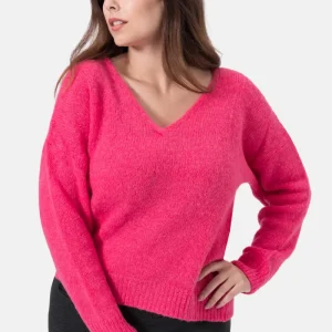 Caren maglia Scollo a V in Alpaca e Merinos Ultrasoft Orchidea