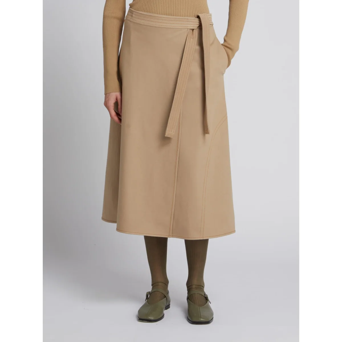 Gonna midi a portafoglio in jersey di misto cotone effetto denim - BEIGE MAXMARA MM