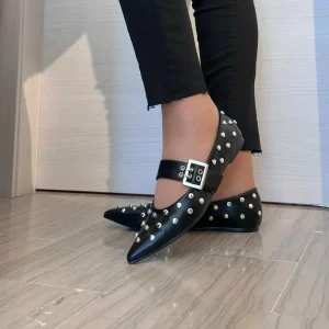 BALLERINA A PUNTA DONNA MARINA TORRES NERA CON BORCHIE