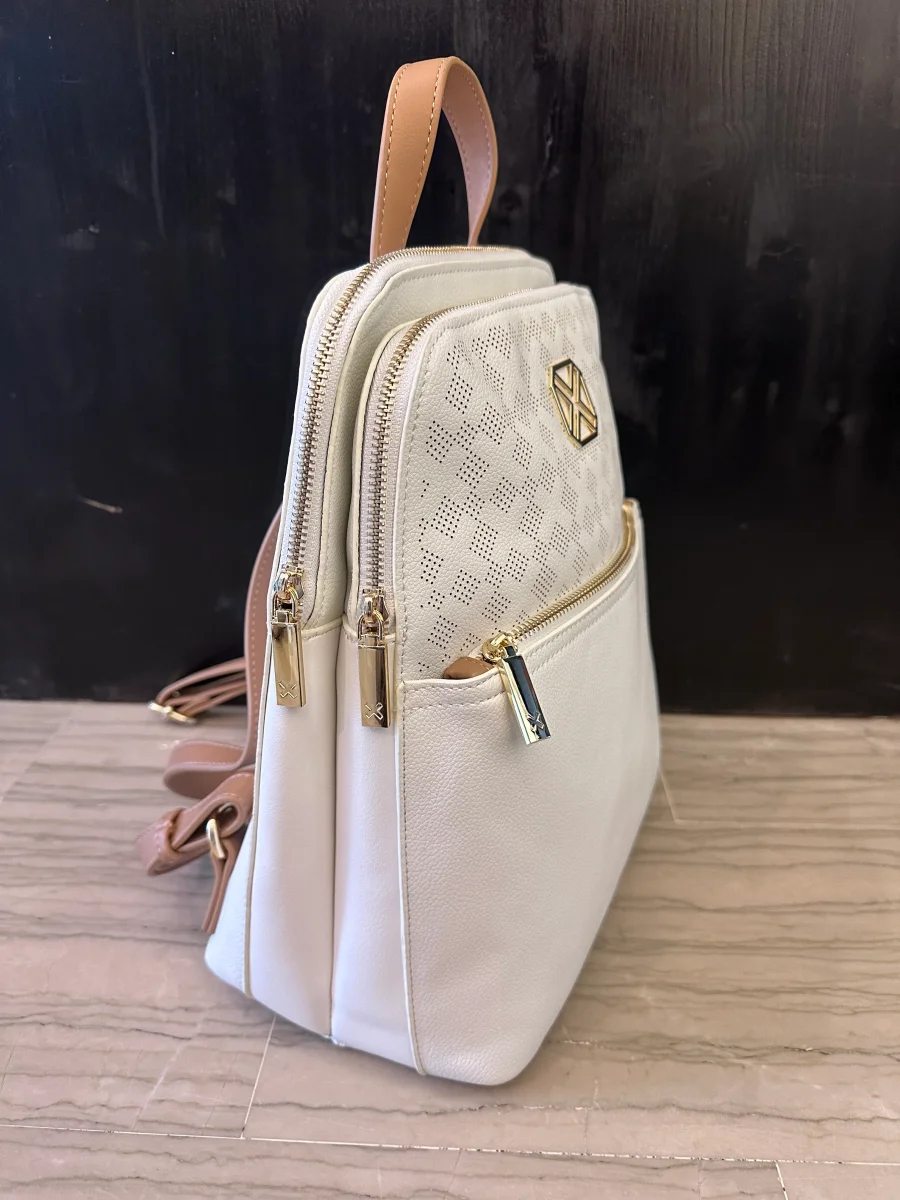 Zainetto Bianco con Dettagli Cuoio – Backpack Elegante 31 cm - immagine 3